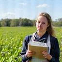 Agronomist Sofia Garcia inspecting crops