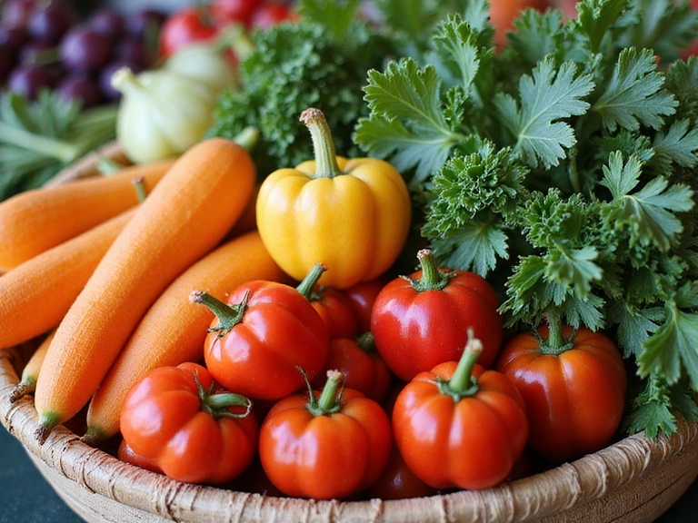 Freshly picked vegetables displayed