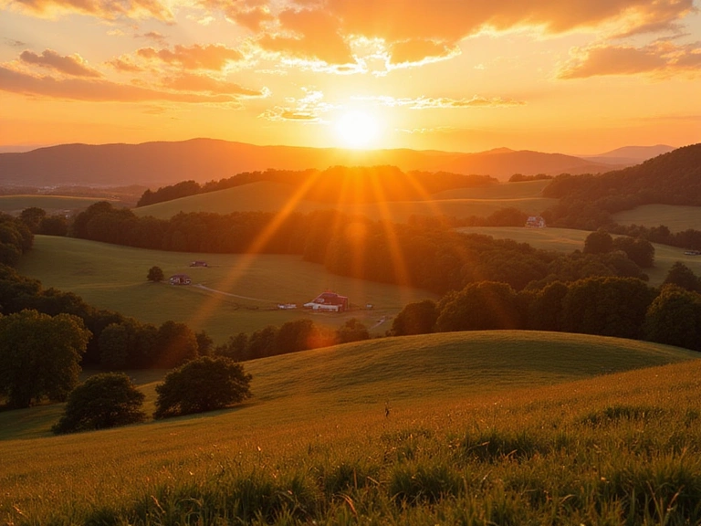 Scenic farm views at sunset