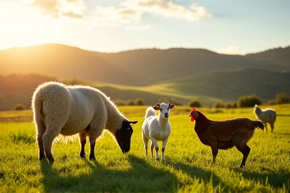 Healthy farm animals grazing
