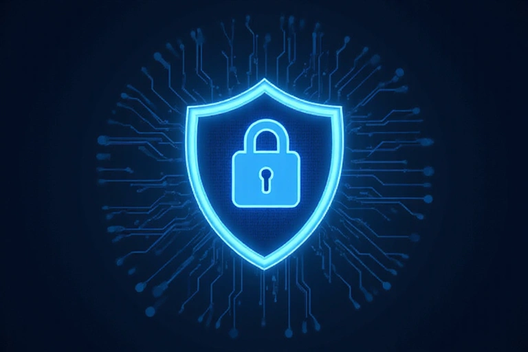 Shield icon protecting digital data
